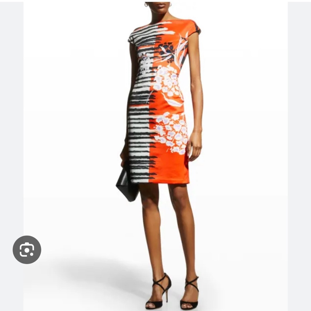 Border Pattern Scuba Sheath Dress